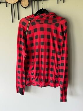 Women’s Red and Black Buffalo Plaid Hooded Zip Sweatshirt